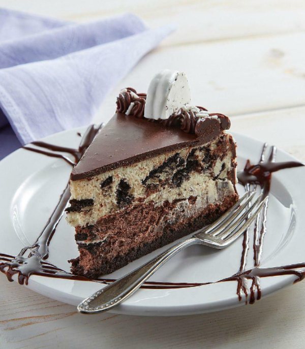 Slice of cookies and cream chocolate cake