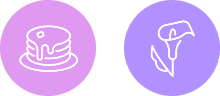 Pancake and flower icons on pastel circles