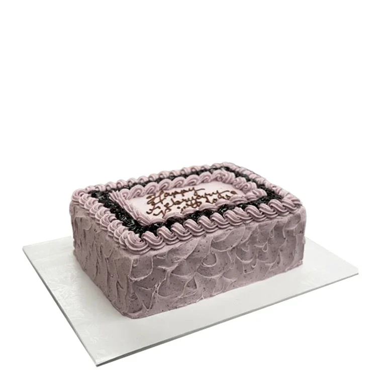 Lavender-frosted rectangular decorative celebration cake